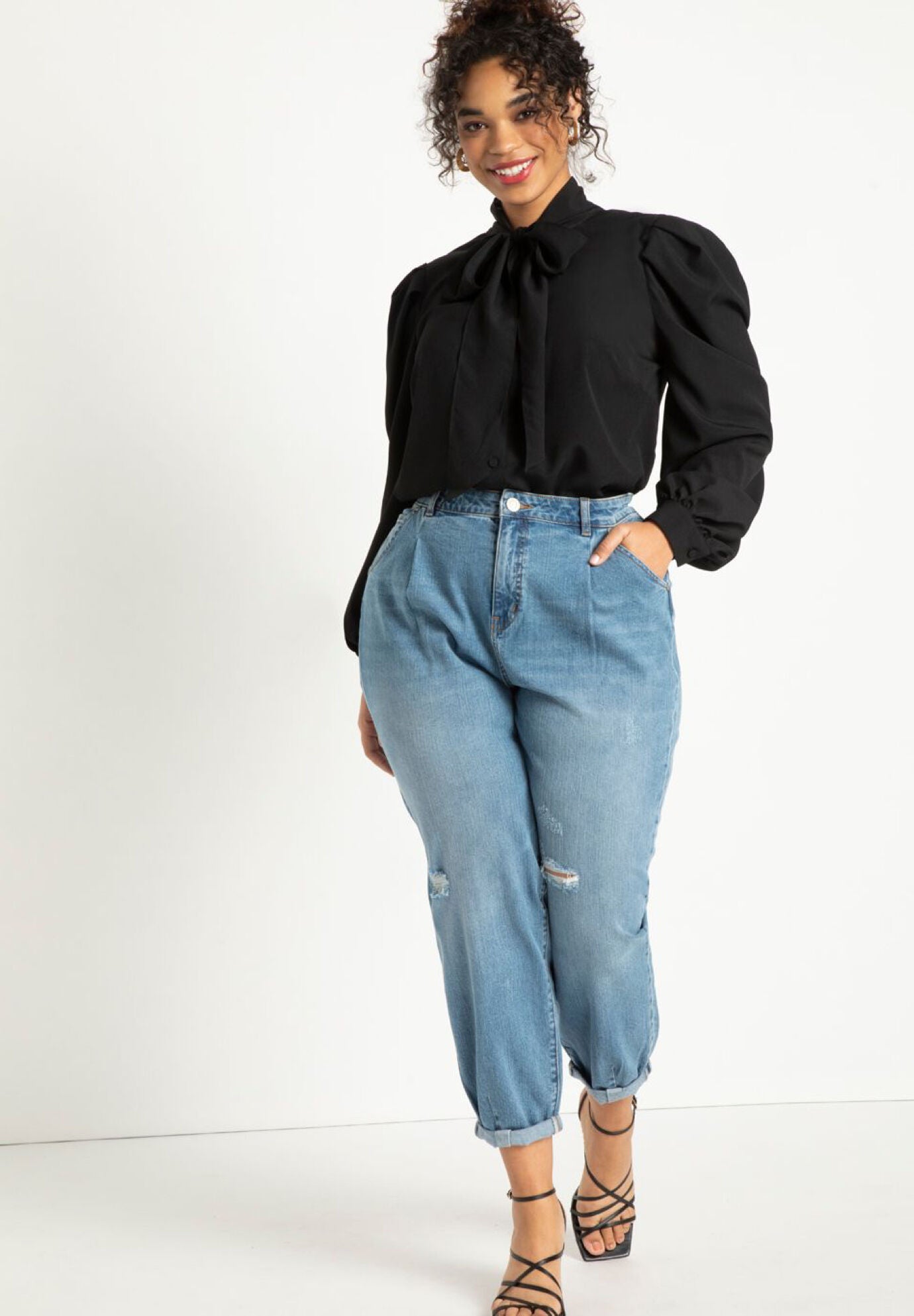 Scarf Front Blouse with Neck Ties, 4476899 | Eloquii