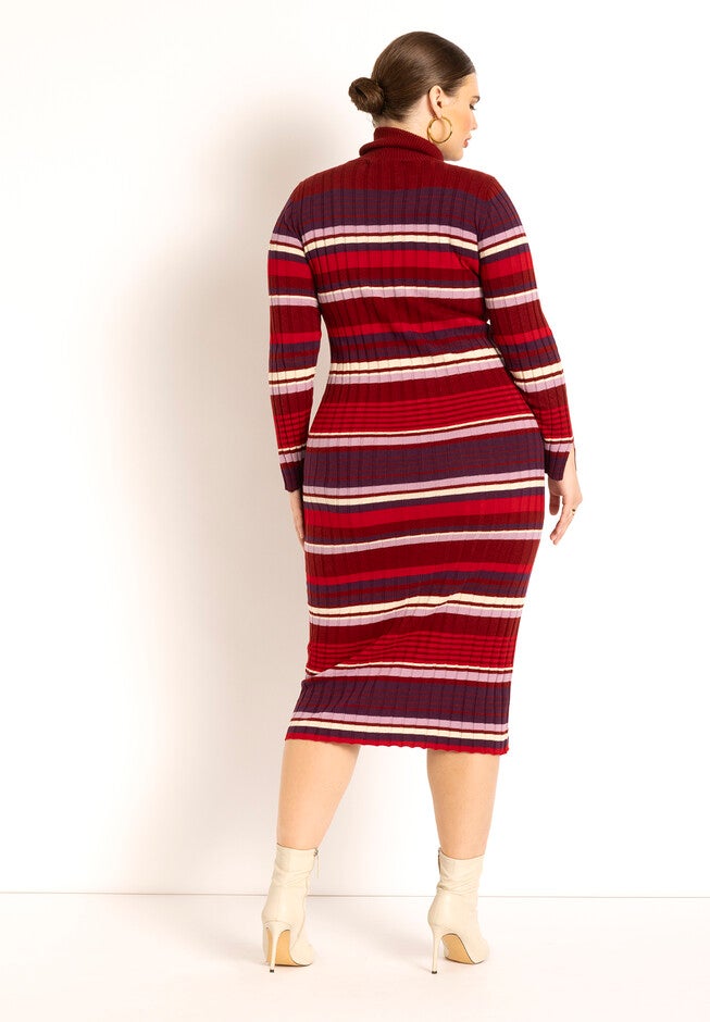 Striped Turtleneck Sweater Dress, , alternate image number null