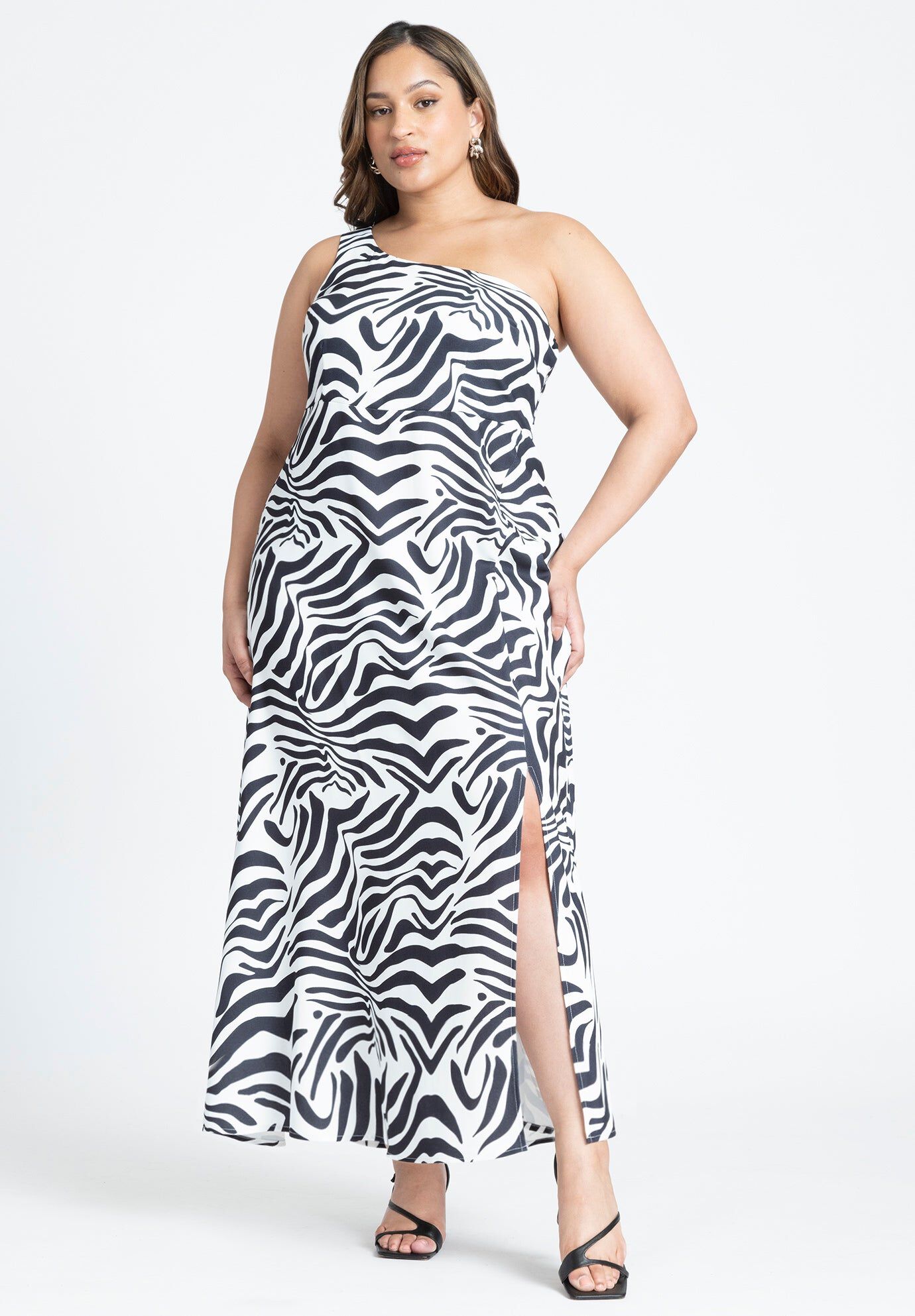 Zebra Print Flowy Maxi Dress with Slit, Classic Zebra | ELOQUII