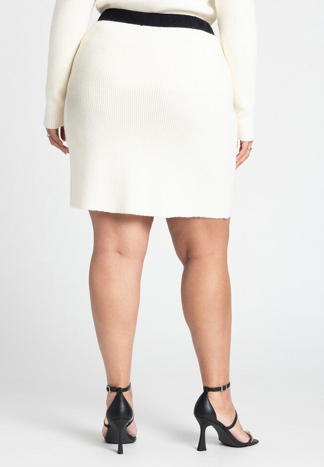 Pull On Sweater Mini Skirt, CREAM AND BLACK ONYX, alternate image number null