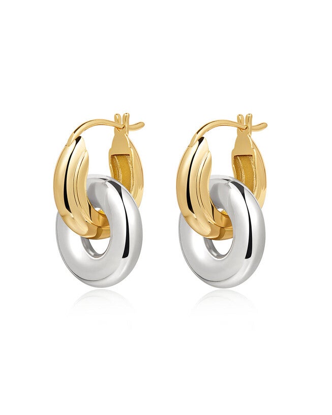 Two-Tone Interlock Hoops- Gold, GOLD, hi-res image number null