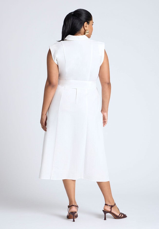 Midi Sleeveless Shirt Dress, BRIGHT WHITE, on-hover image number null