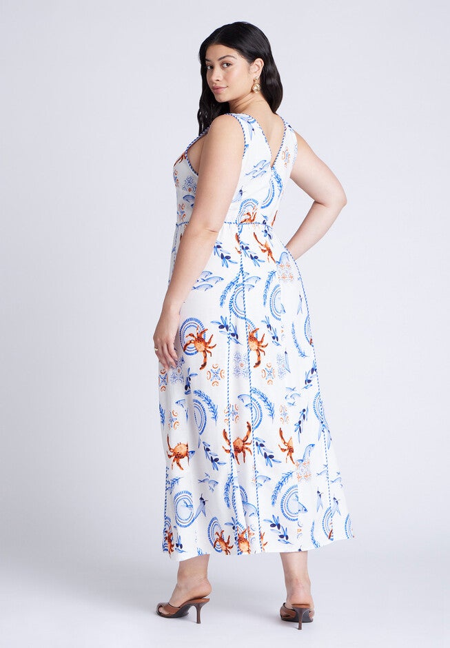 Roping Detail Printed Maxi Dress, SEASIDE, alternate image number null