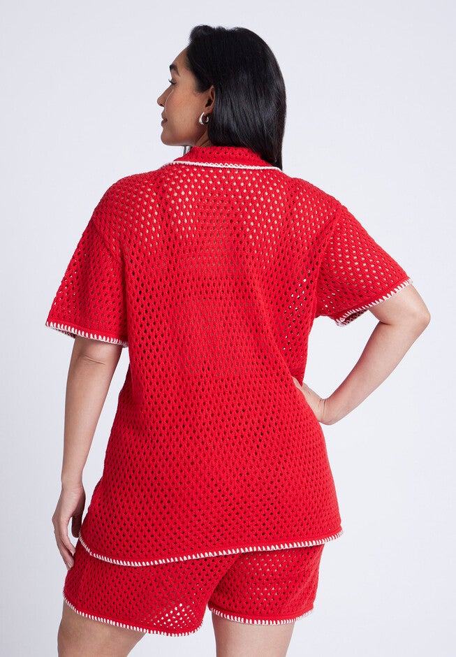 Crochet Sweater Tee, FLAME SCARLET, on-hover image number null