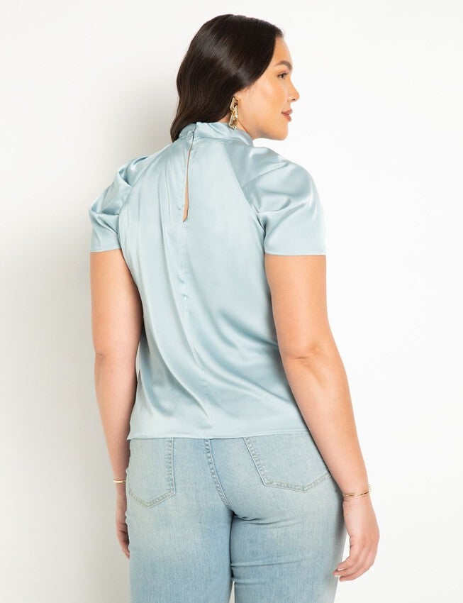 Twist Neckline Satin Blouse, STRATOSPHERE, on-hover image number null