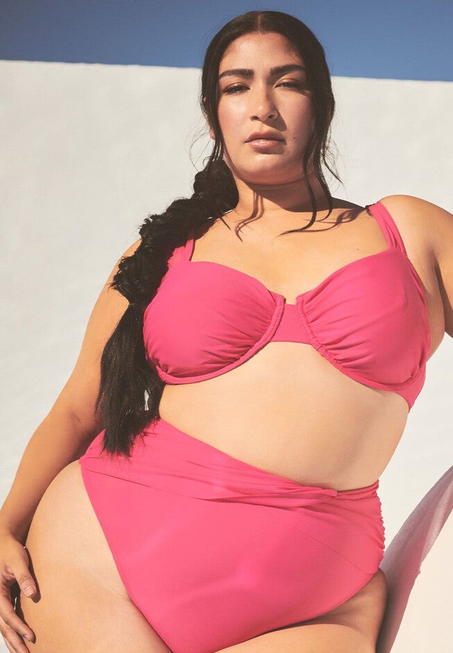 Gabi Fresh Swim x ELOQUII Gathered Underwire Bikini Top, HOT PINK, hi-res image number null