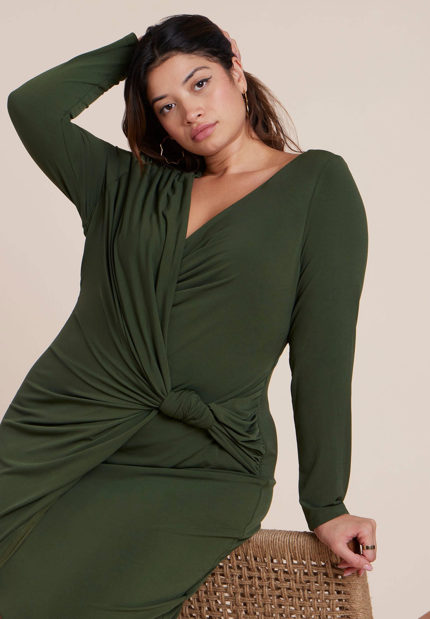 Twist Detail Knit Maxi Dress, KOMBU GREEN, alternate image number 2