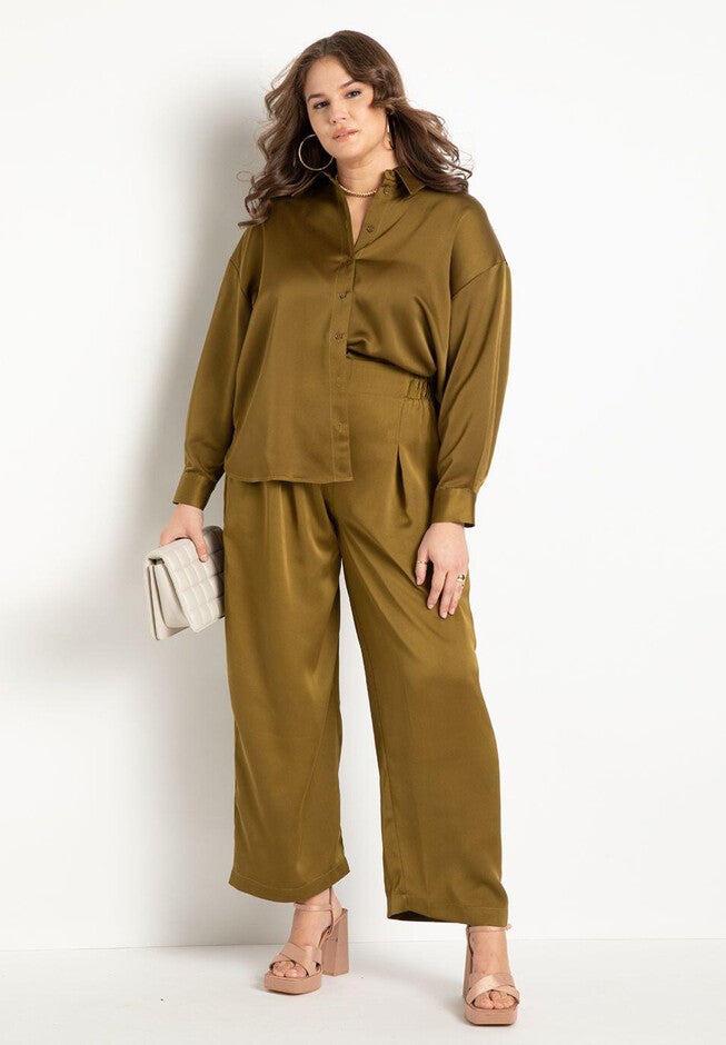 Wide Leg Satin Pant, FIR GREEN, hi-res image number null