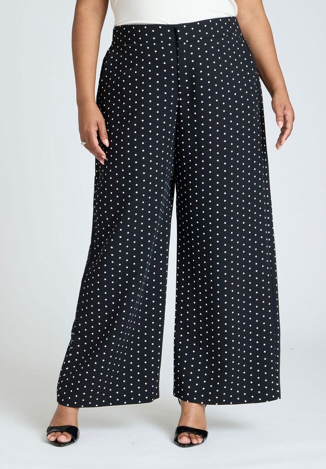 Printed Crepe Wide Leg Pant, BLACK, on-hover image number null