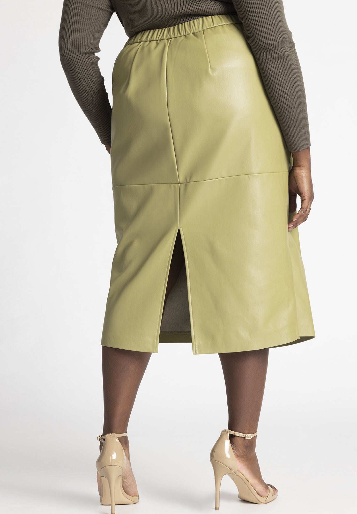 Asymmetrical Faux Leather Column Skirt Eloquii