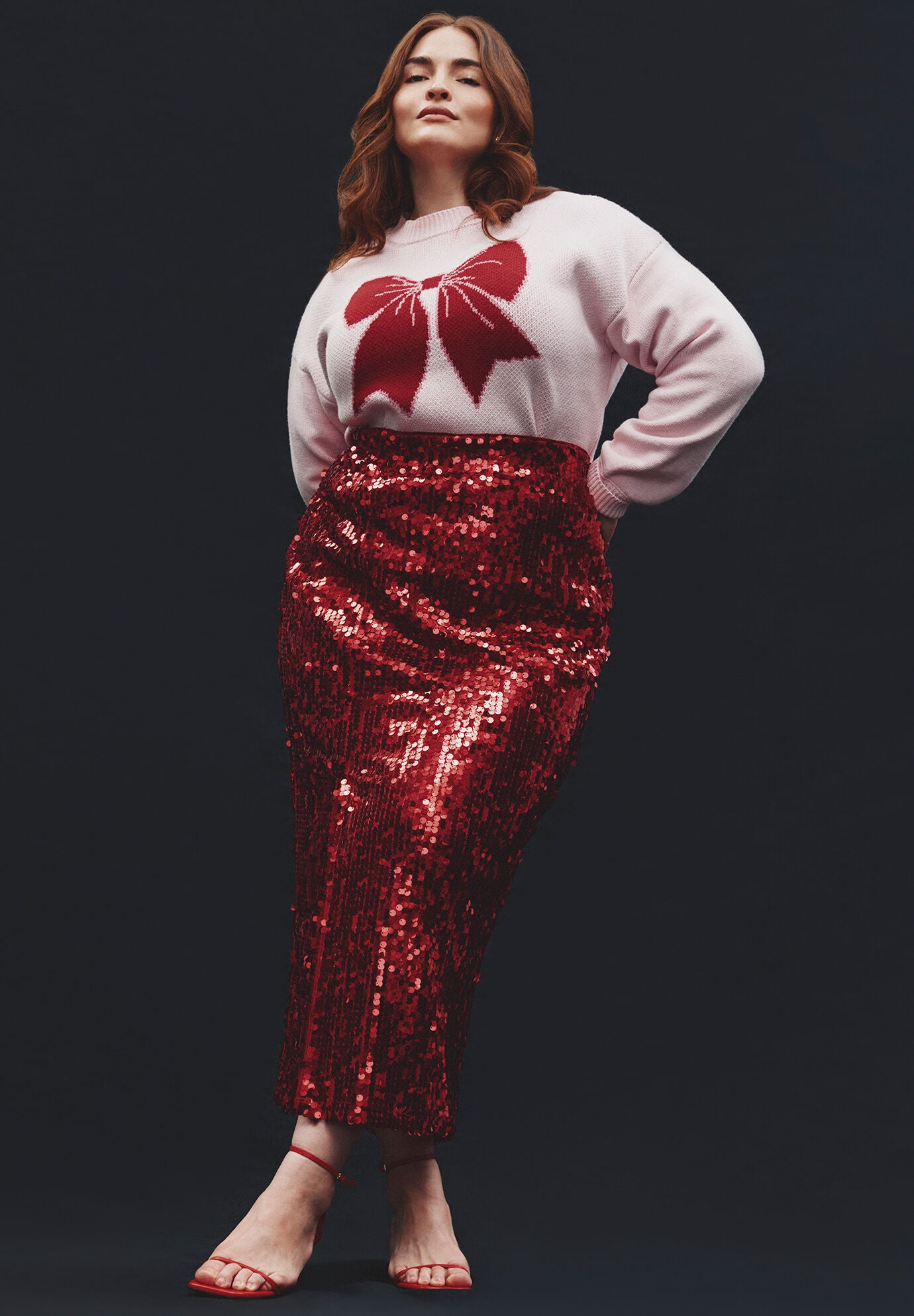 Plus size red sequin skirt discount