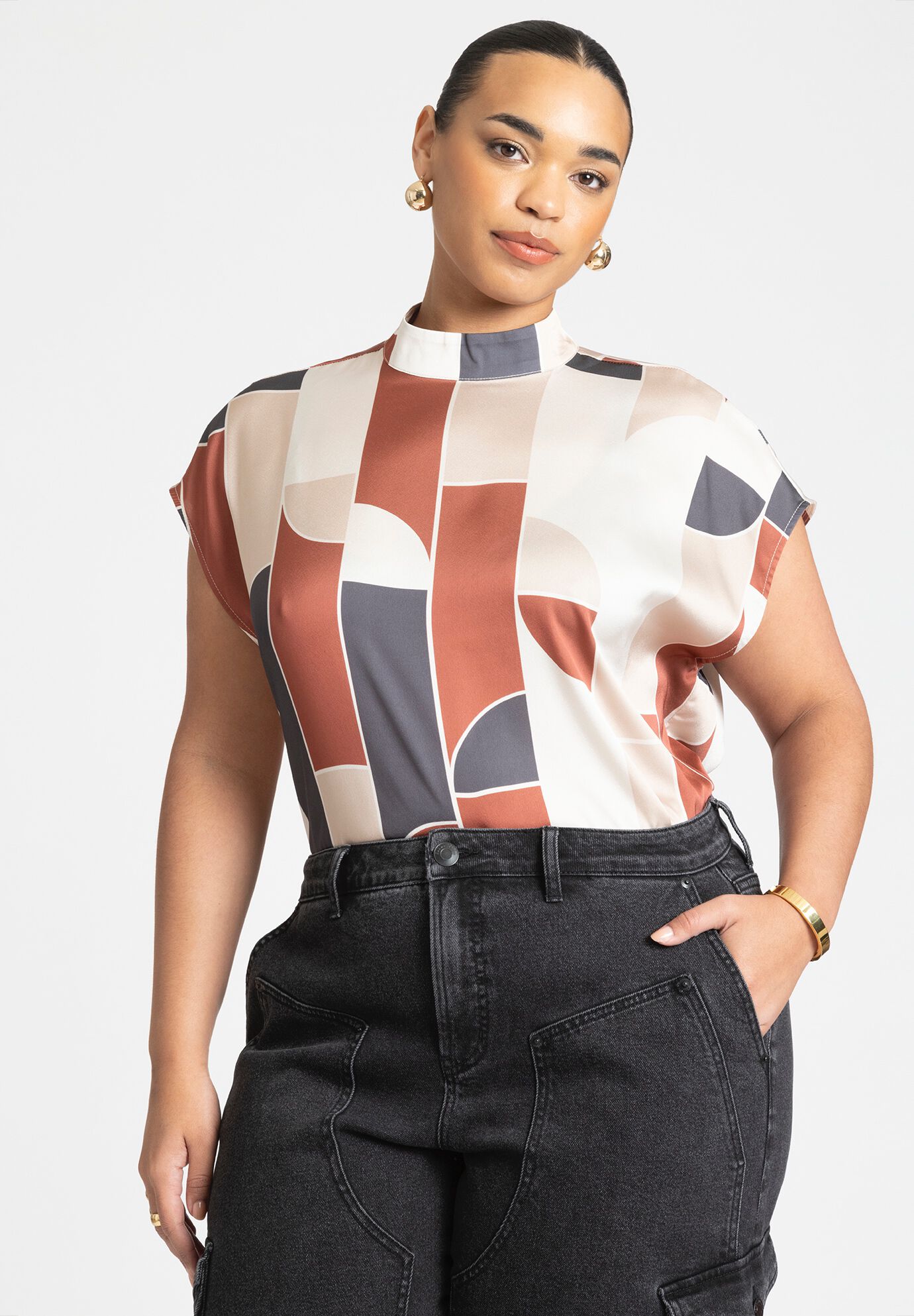 Plus size sleeveless mock turtleneck shell cheap