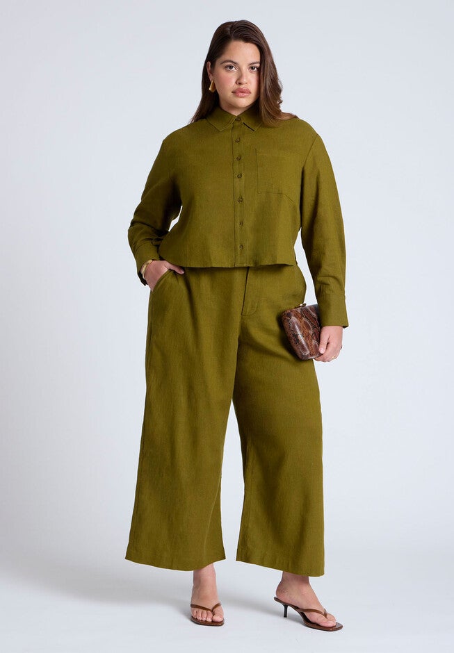 Boxy Button Down Shirt, FIR GREEN, alternate image number null