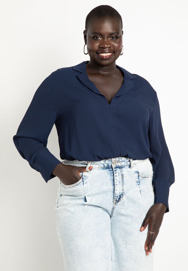 Split Hem Blouse, NAVY, hi-res image number null