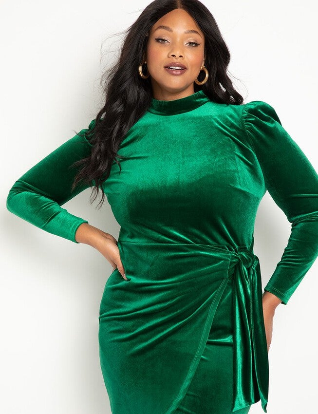 Velvet Mini Dress with Wrap Skirt, AVENTURINE, on-hover image number null