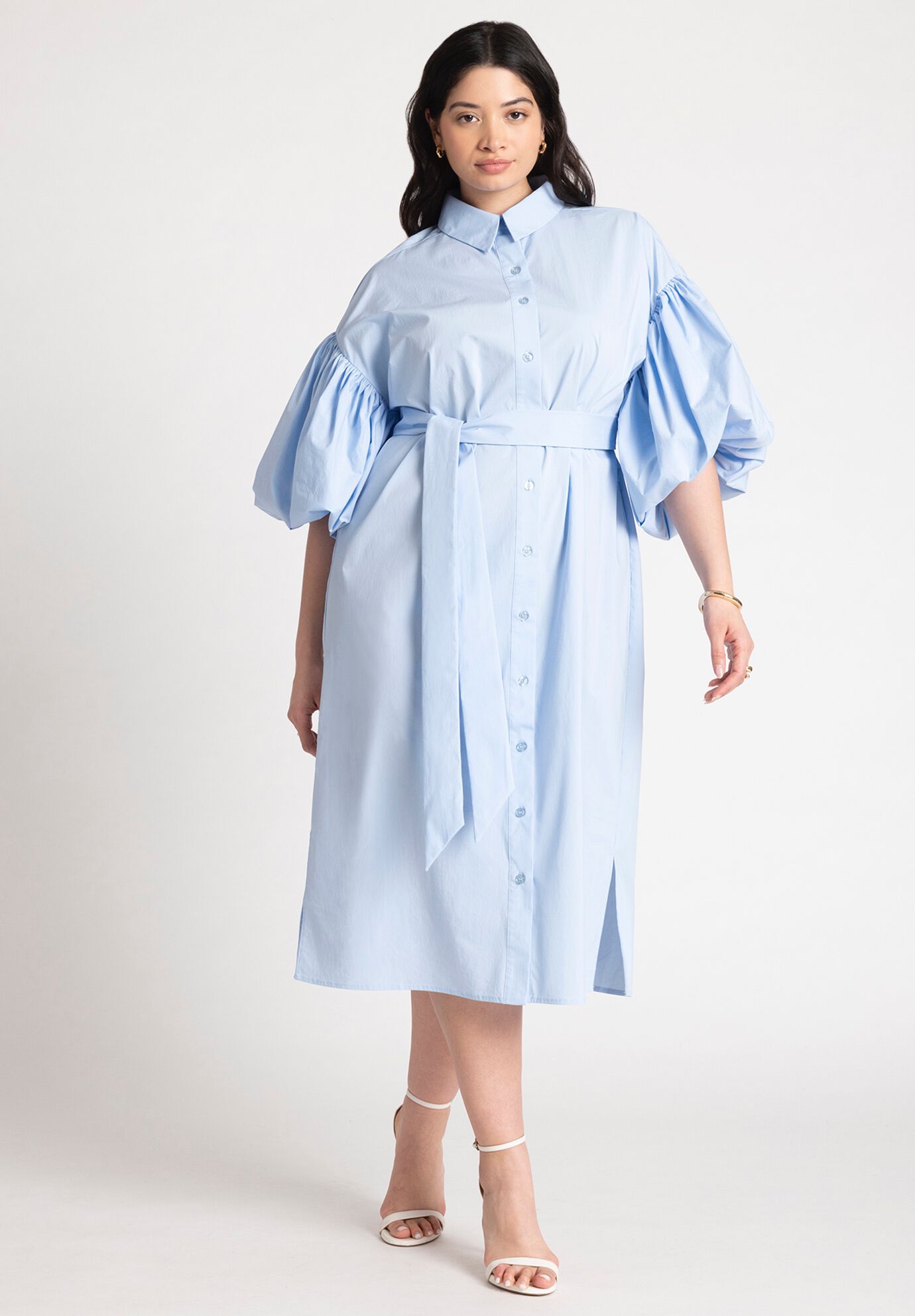 Plus Size Puff Sleeves Sleeves Dropped Shoulder Spandex Shirt Dress