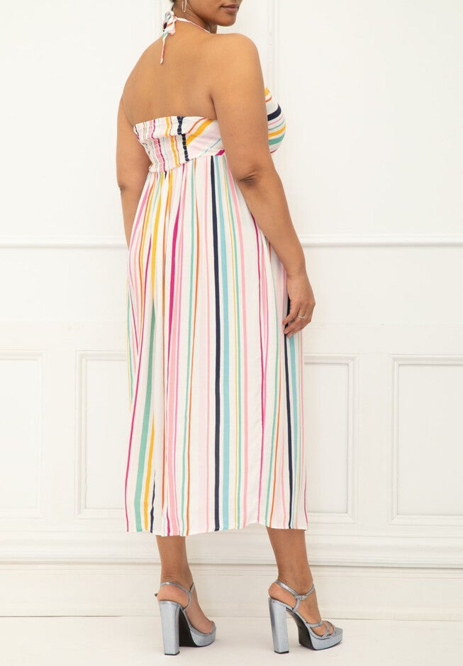 ELOQUII Elements Tie Neck Dress With Smocked Back, , alternate image number null
