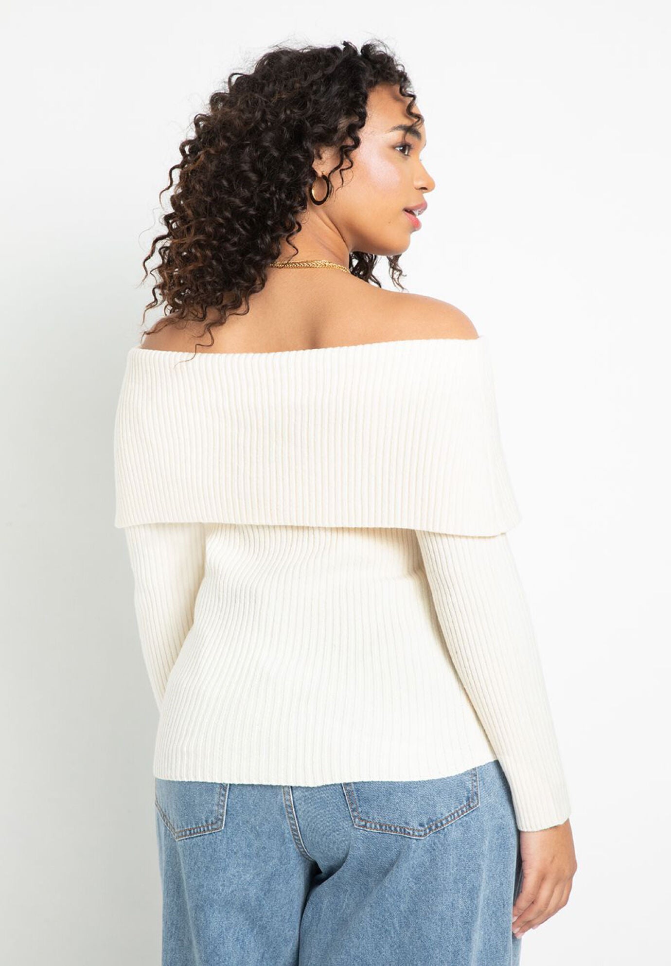 Ribbed Off Shoulder Sweater Fitted Raglan Sleeves Butter Cream Eloquii