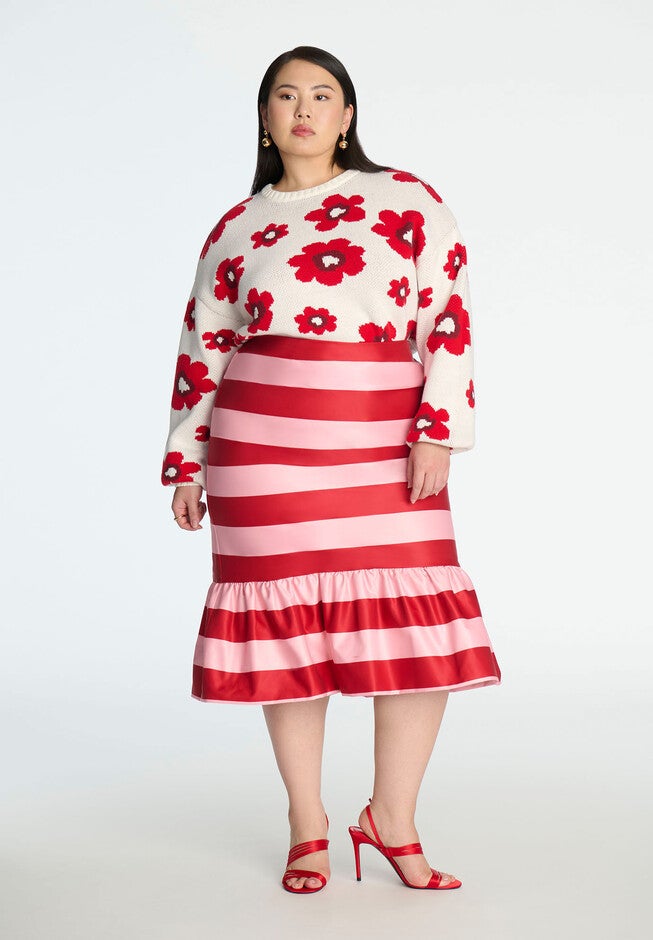 ELOQUII x kate spade new york Floral Relaxed Sweater, PINK RED ROSE, alternate image number null