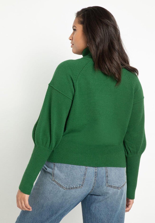 Tall Cuff Turtleneck Puff Sleeve Sweater, , on-hover image number null