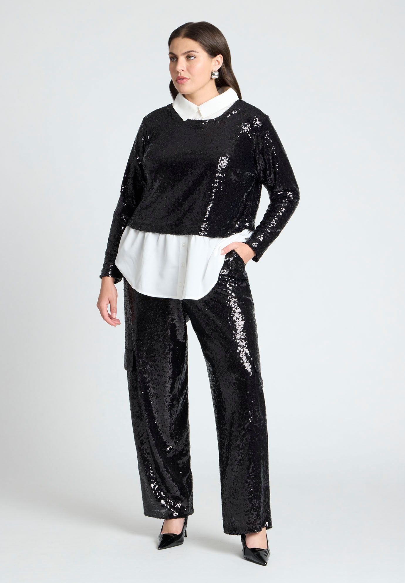 Pearl Neckline Sweater with Cinched Waist, 4474645 | Eloquii Pearl Neckline Sweater with Cinched Waist, 4474645 | Eloquii