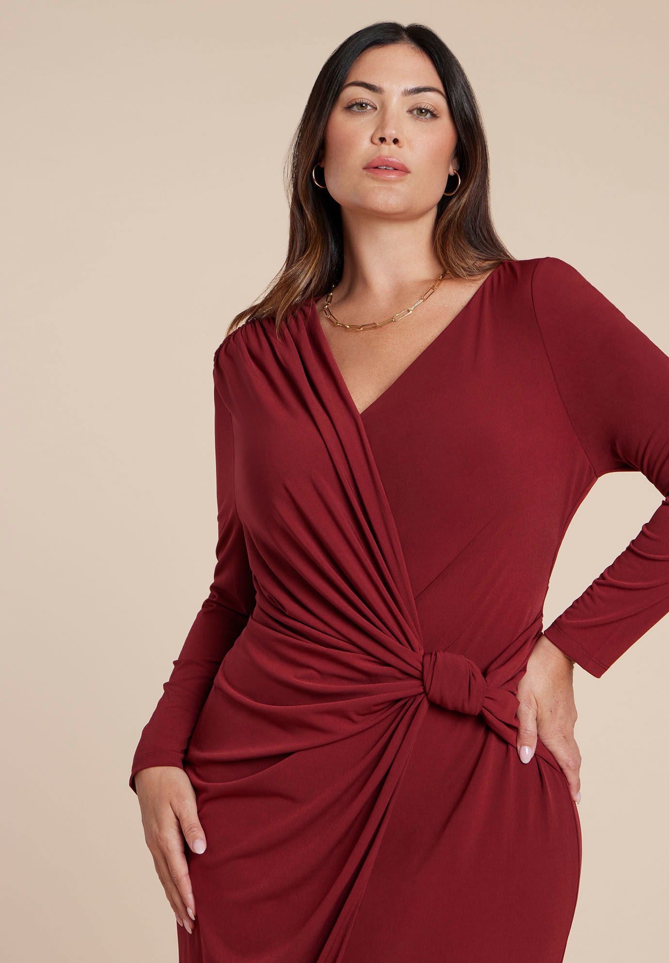 Twist Detail Knit Maxi Dress, CABERNET, alternate image number 2