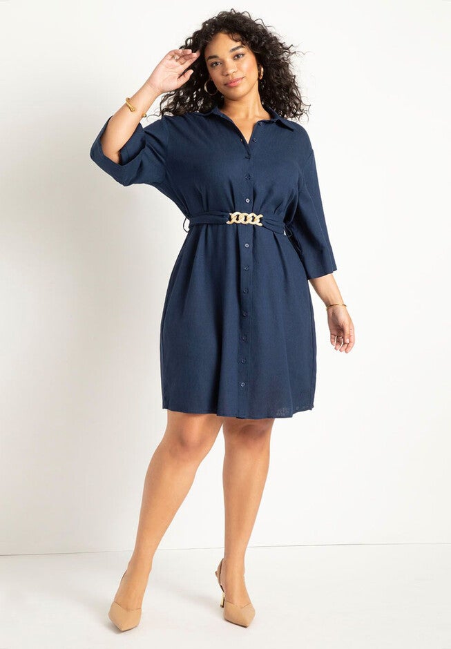 Linen Blend Workwear Shirtdress, , on-hover image number null