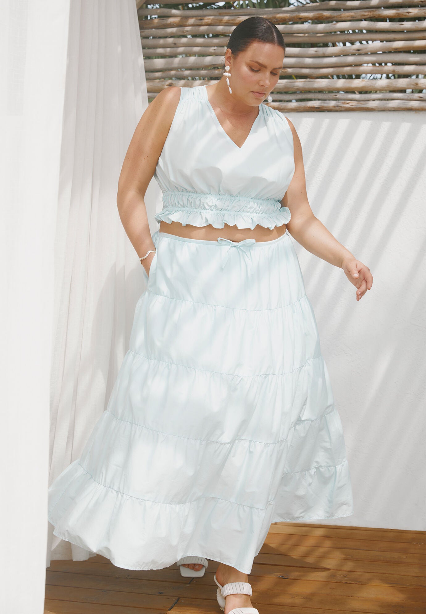 Tiered Maxi Skirt – Relaxed Fit, Cotton, Starlight Blue | Eloquii
