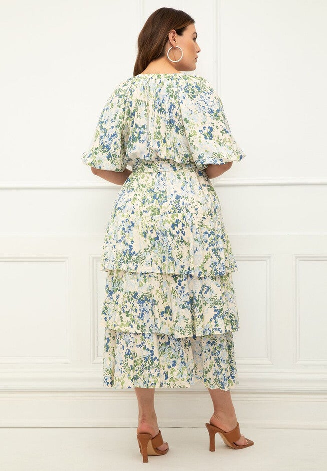 ELOQUII Elements Tiered Midi Dress With Tie, , alternate image number null