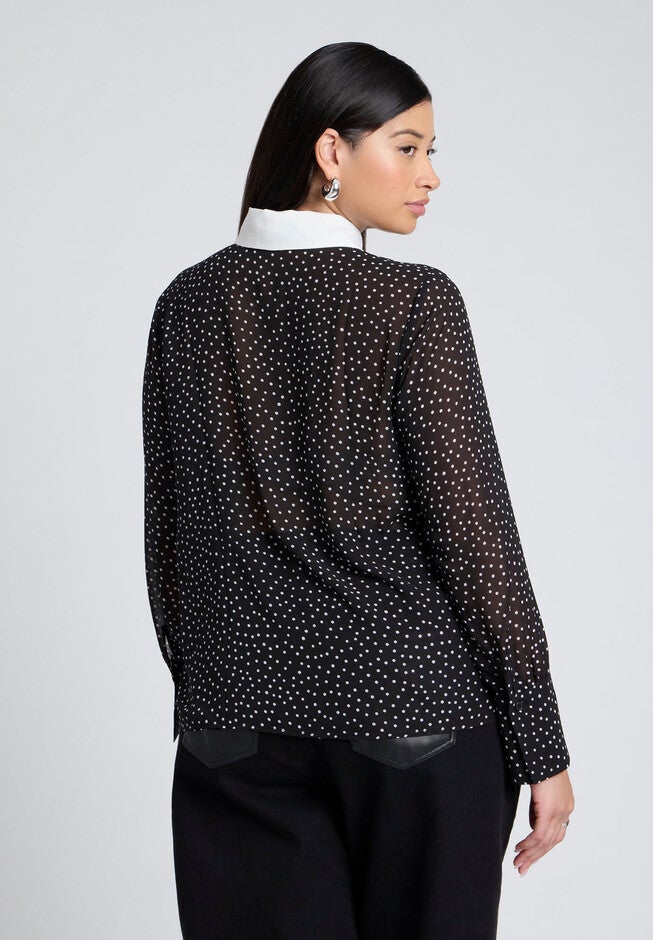 Polka Dot Collared Blouse, BLACK AND WHITE, on-hover image number null