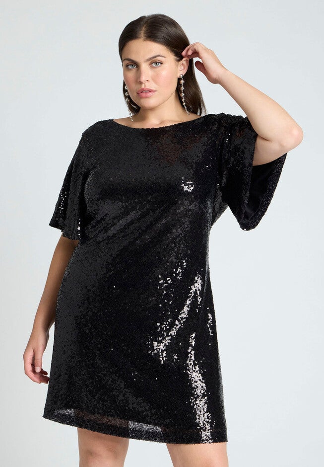 Tee Sequin Mini Dress, BLACK ONYX, alternate image number null
