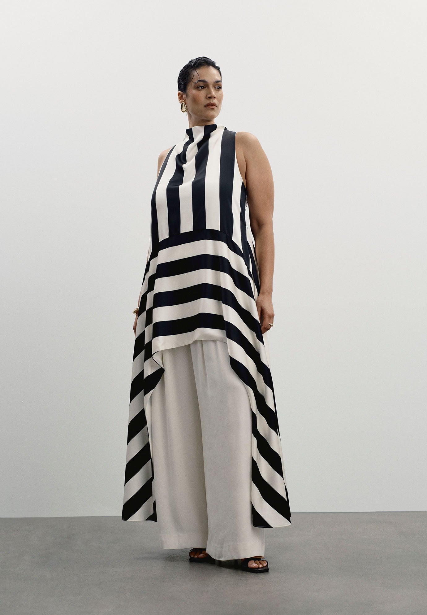 Longline Striped Satin Top