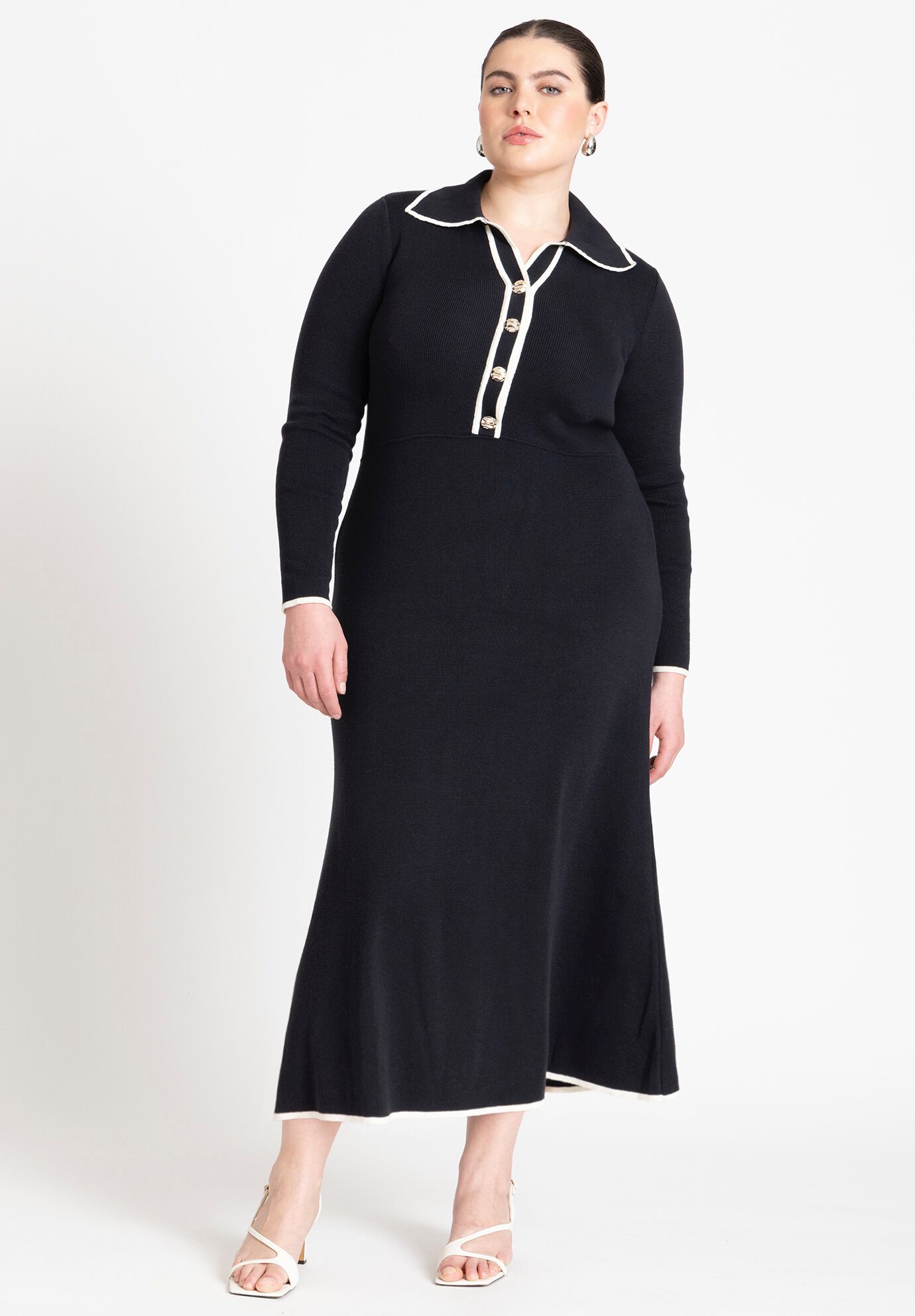 Plus Size Collared Fitted Ribbed Sweater Dress