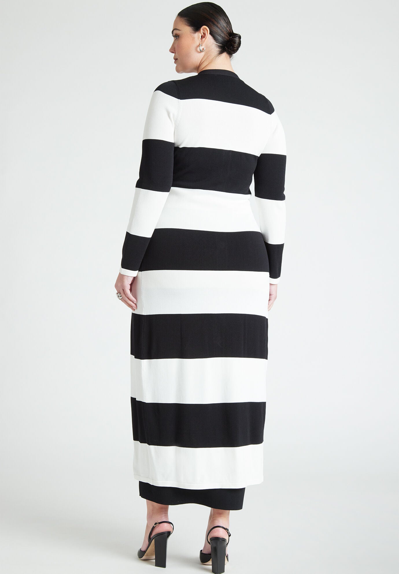 Eloquii Women s Plus Size Long Striped Cardigan 26 28 Black White Stripe