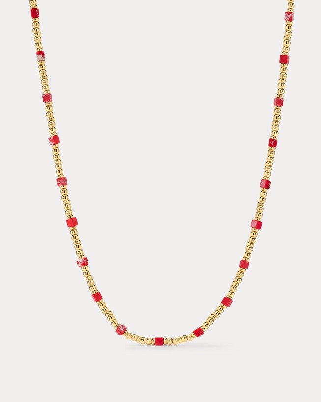The Costa del Sol Beaded Necklace- Gold, GOLD, hi-res image number 0