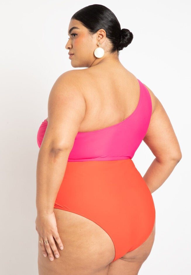 Gabi Fresh Swim x ELOQUII One Shoulder Swimsuit with Ring Detail, , alternate image number null