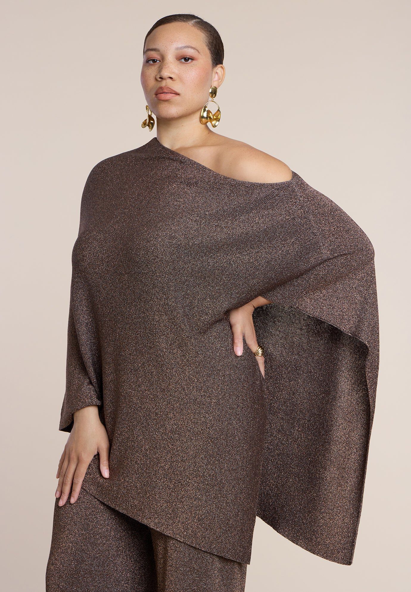Asym Sheer Shimmer Knit Cape