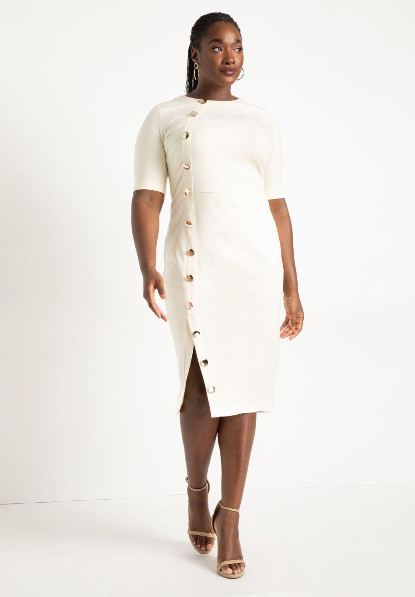 flare sleeve scuba dress white Ny Collection Women's Illusion Neck Scuba Dress - Ivory main image 1