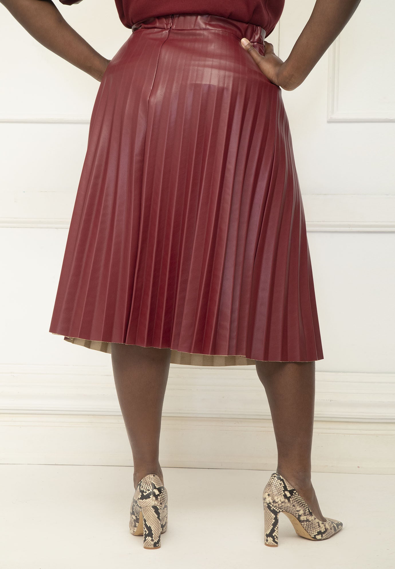 Faux leather pleated skirt plus size deals