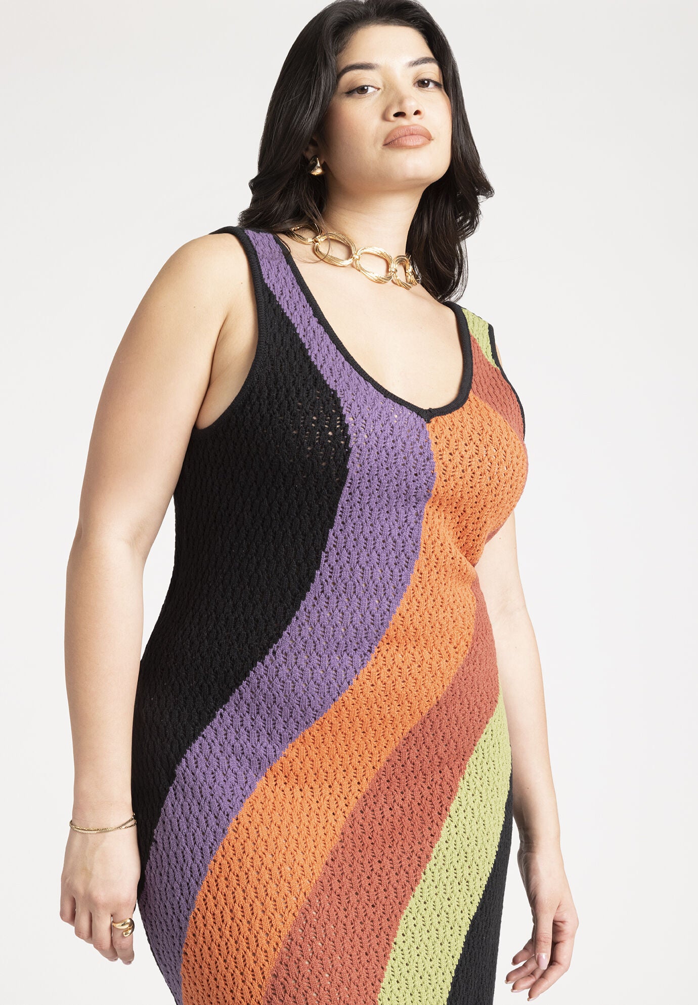 ELOQUII Women s Sleeveless Crochet Knit Midi Dress