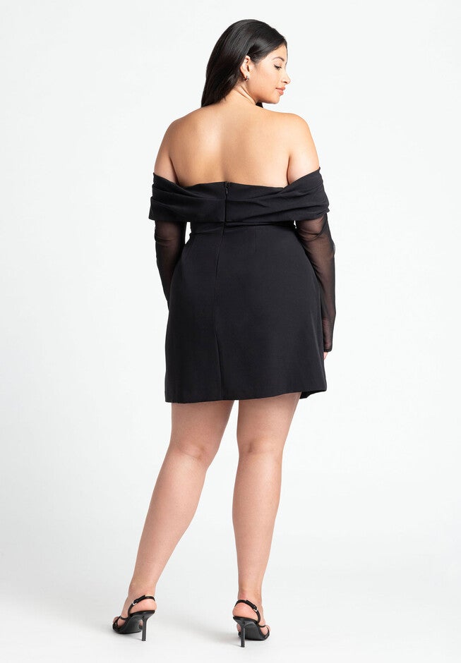 Pleated Off The Shoulder Mini Dress, BLACK ONYX, alternate image number null