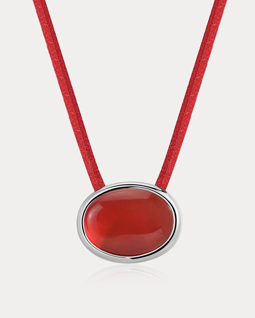 Sunset Stone Cord Necklace- Red, SILVER, hi-res image number 0