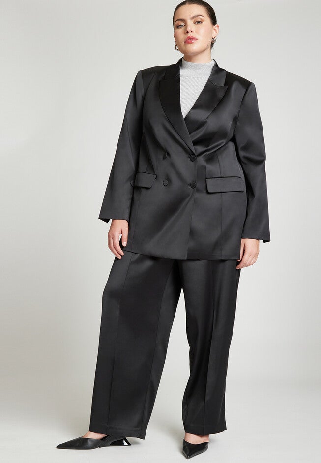 Satin Double Breasted Blazer, BLACK ONYX, alternate image number null