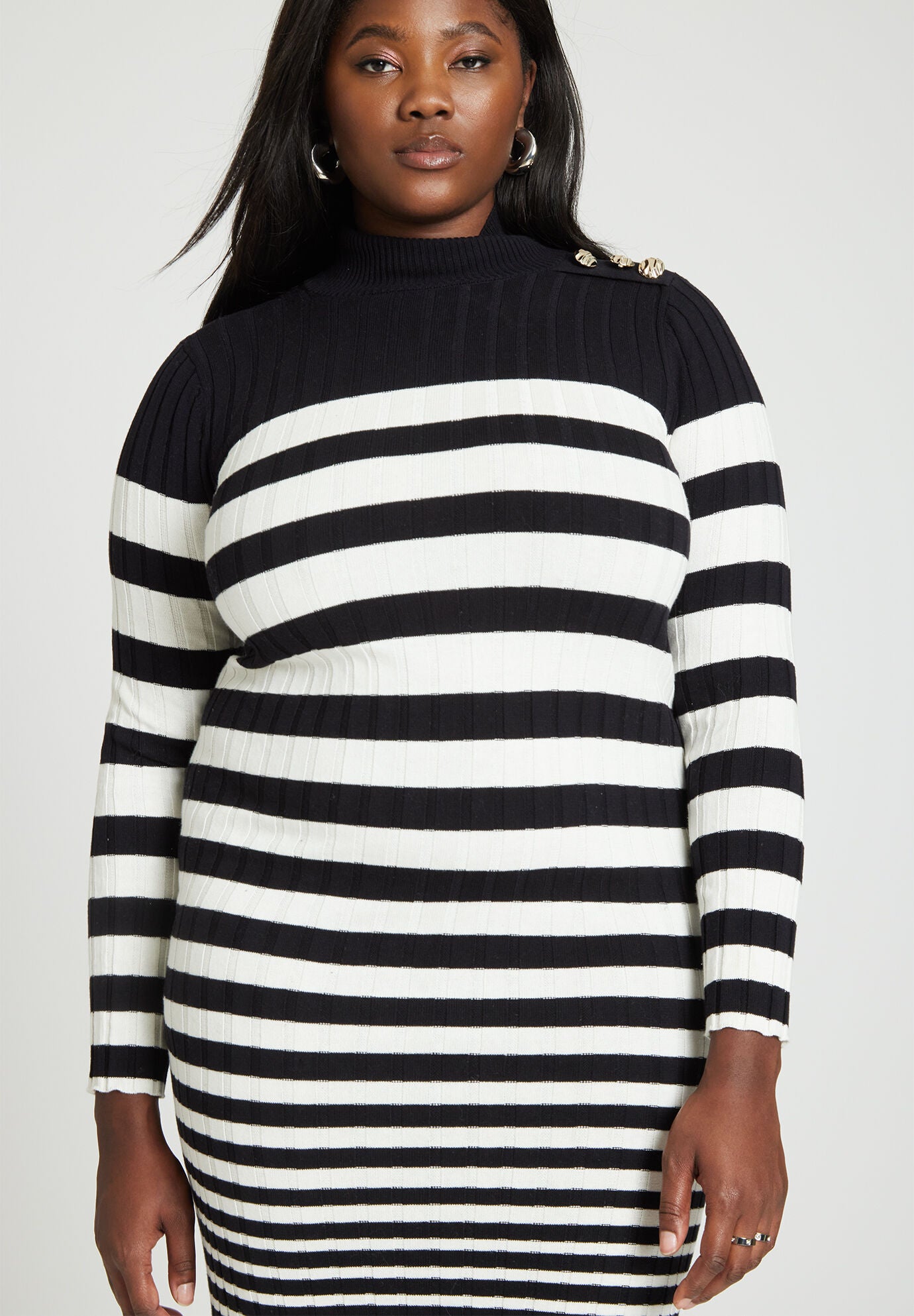 Black and white striped sweater dress sale