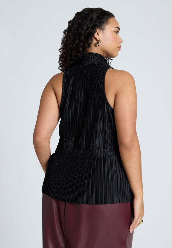Sleeveless Plisse Top, BLACK ONYX, on-hover image number null