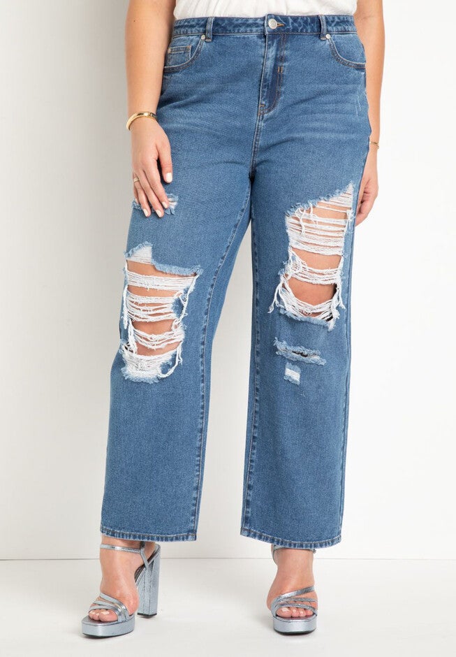 Ultra Distressed Straight Leg Jean, MEDIUM WASH, hi-res image number null