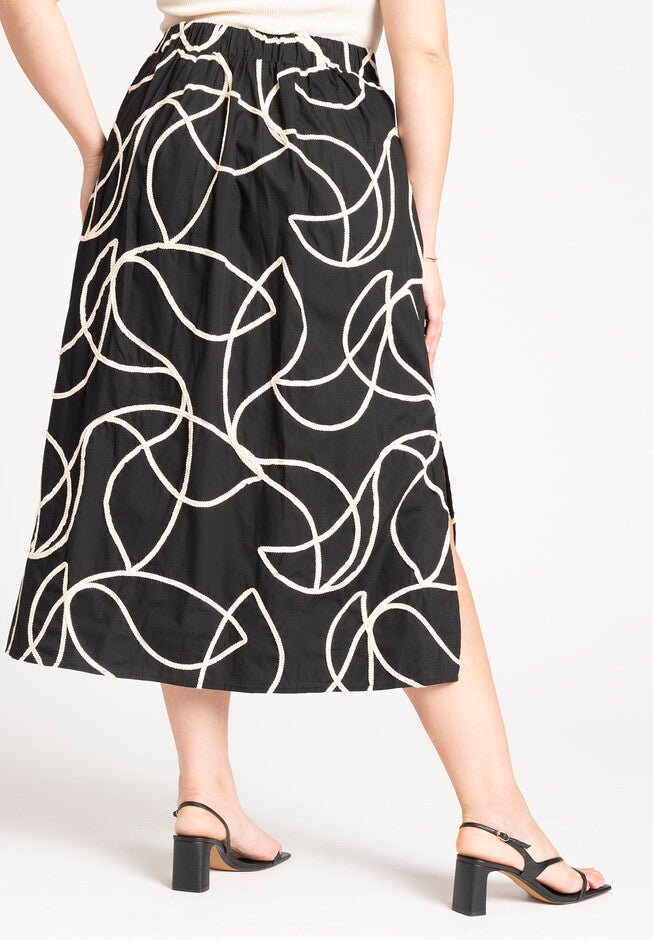 Embroidered Midi Skirt, BLACK ONYX, alternate image number null