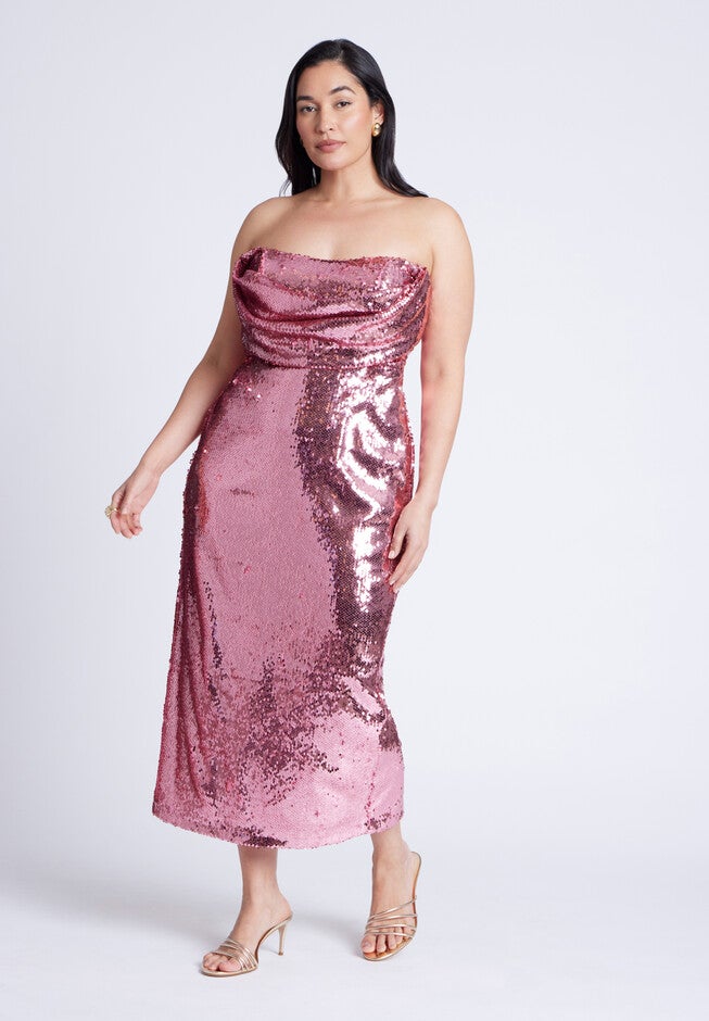 Corset Bodice Sequin Dress, PINK POWER, hi-res image number null