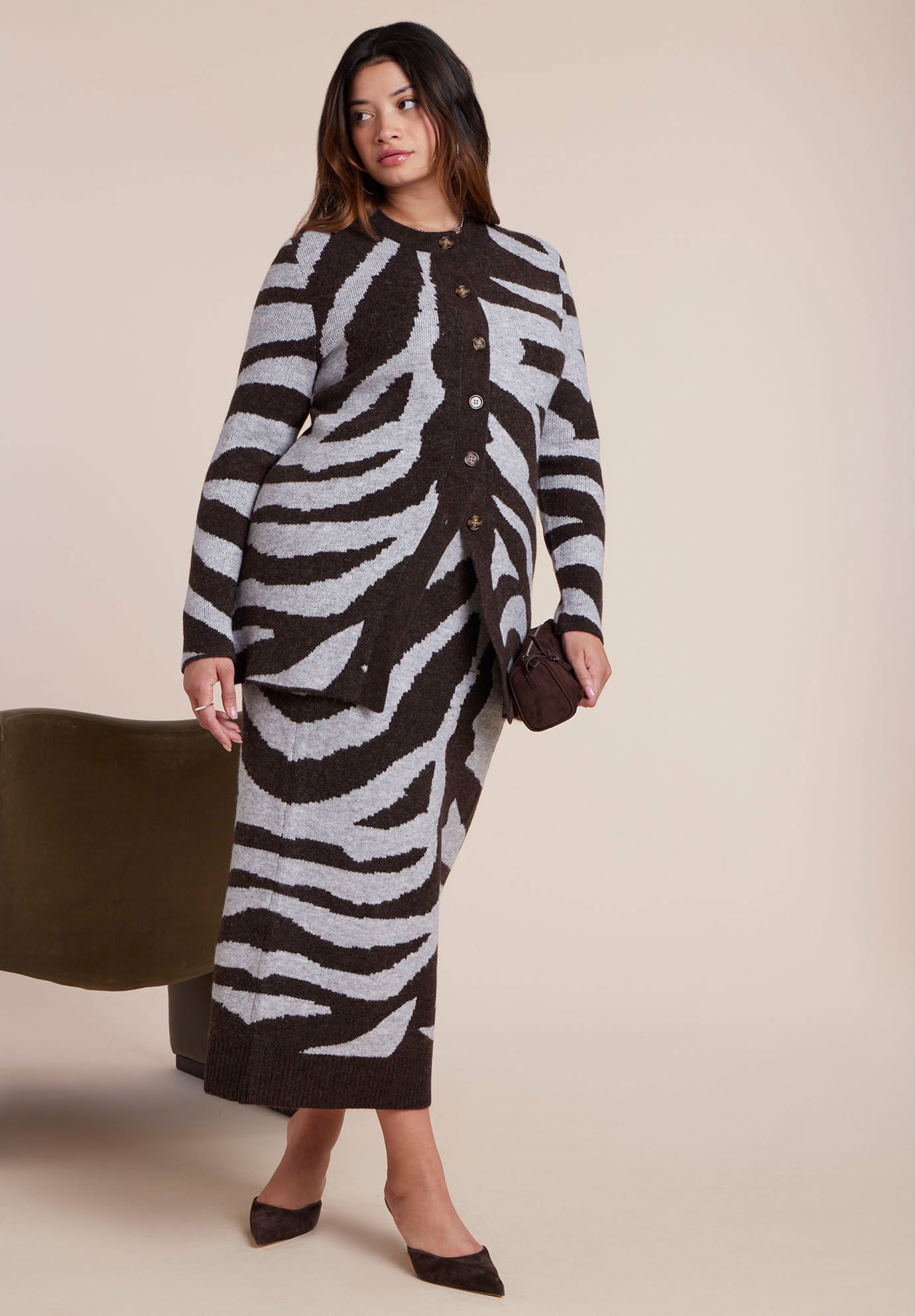 Intarsia Maxi Skirt, ZEBRA LOVE BROWN, alternate image number 2