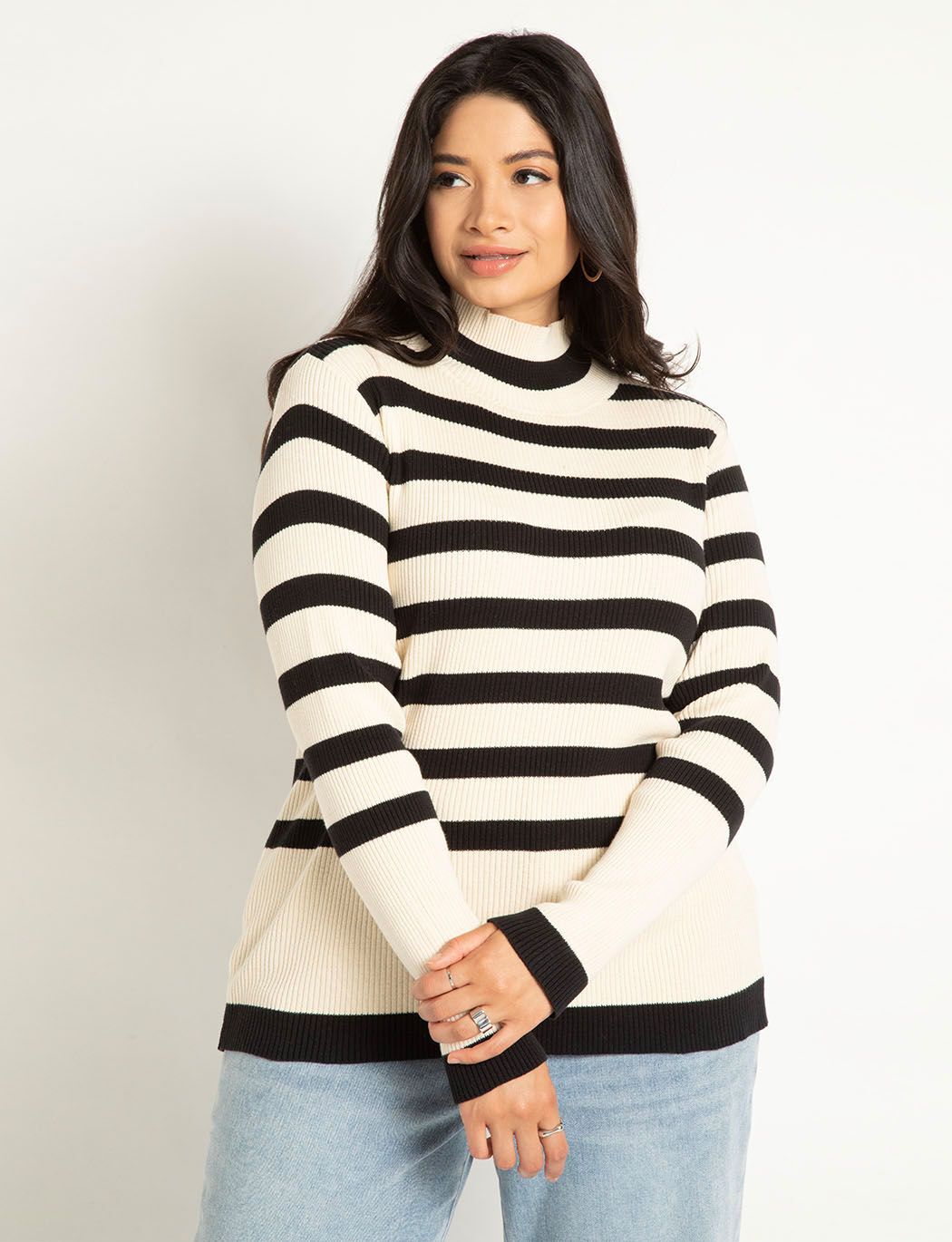 Women Striped Mock Neck Sweater By ( Size 18/20 )